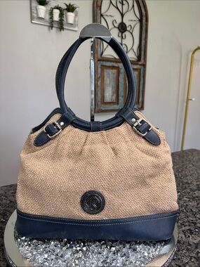 Relic Tan and Navy Straw-Style Shoulder Bag